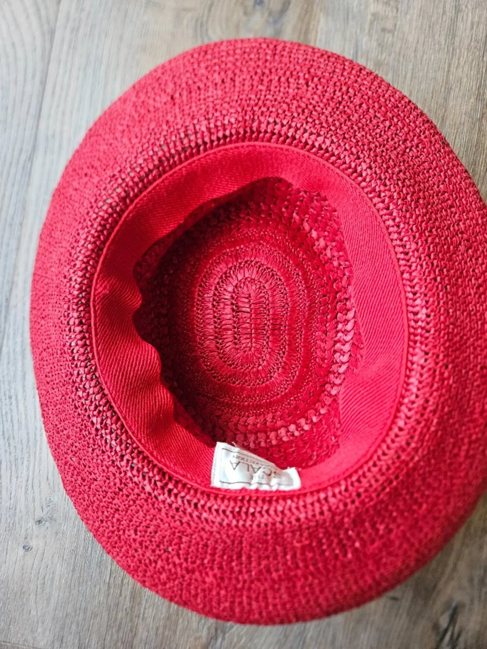 Scala Women's Red paper raffia summer sun hat vintage one size